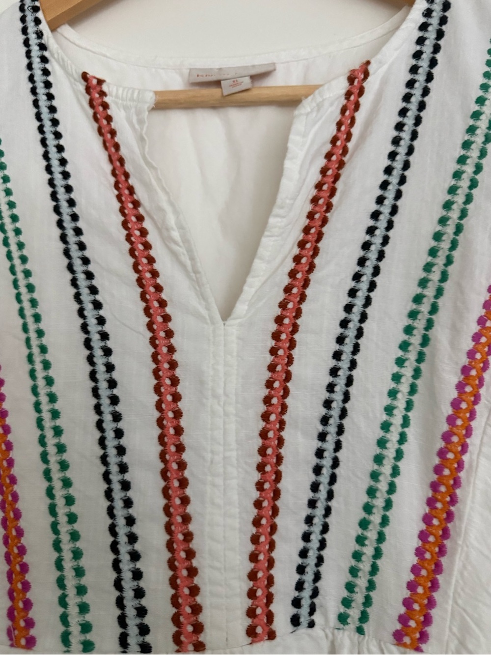 Knox Rose White Embroidered V-Neck dress with Multicolor Stripes - Picture 2 of 4